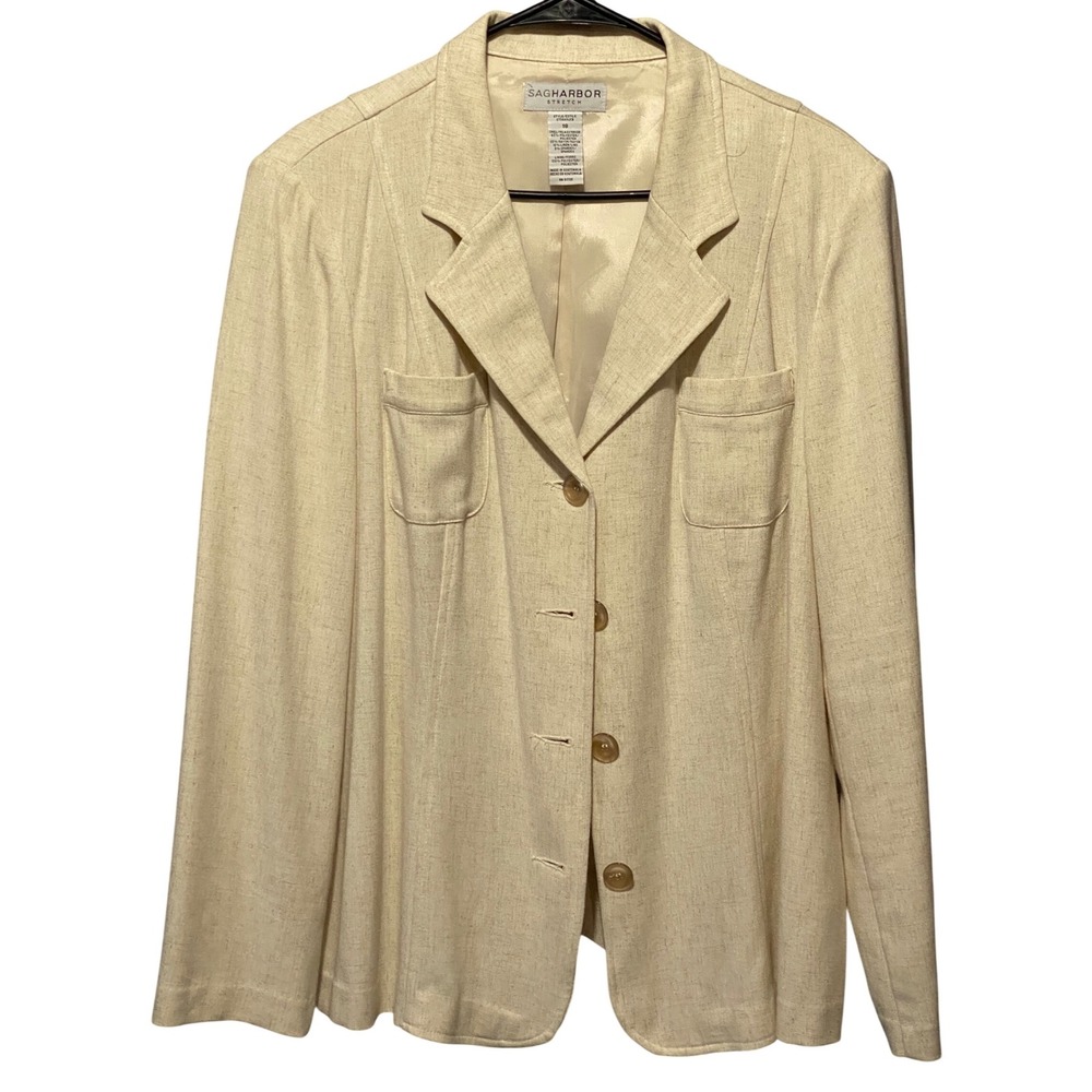 Sag Harbor Beige Linen Blend Blazer Womens Size 18 Stretch Lightweight Classic